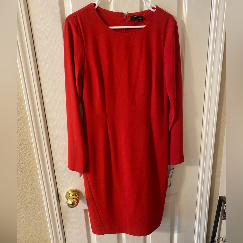 Tahari Vibrant Red Long Sleeve Dress NWT SZ 8